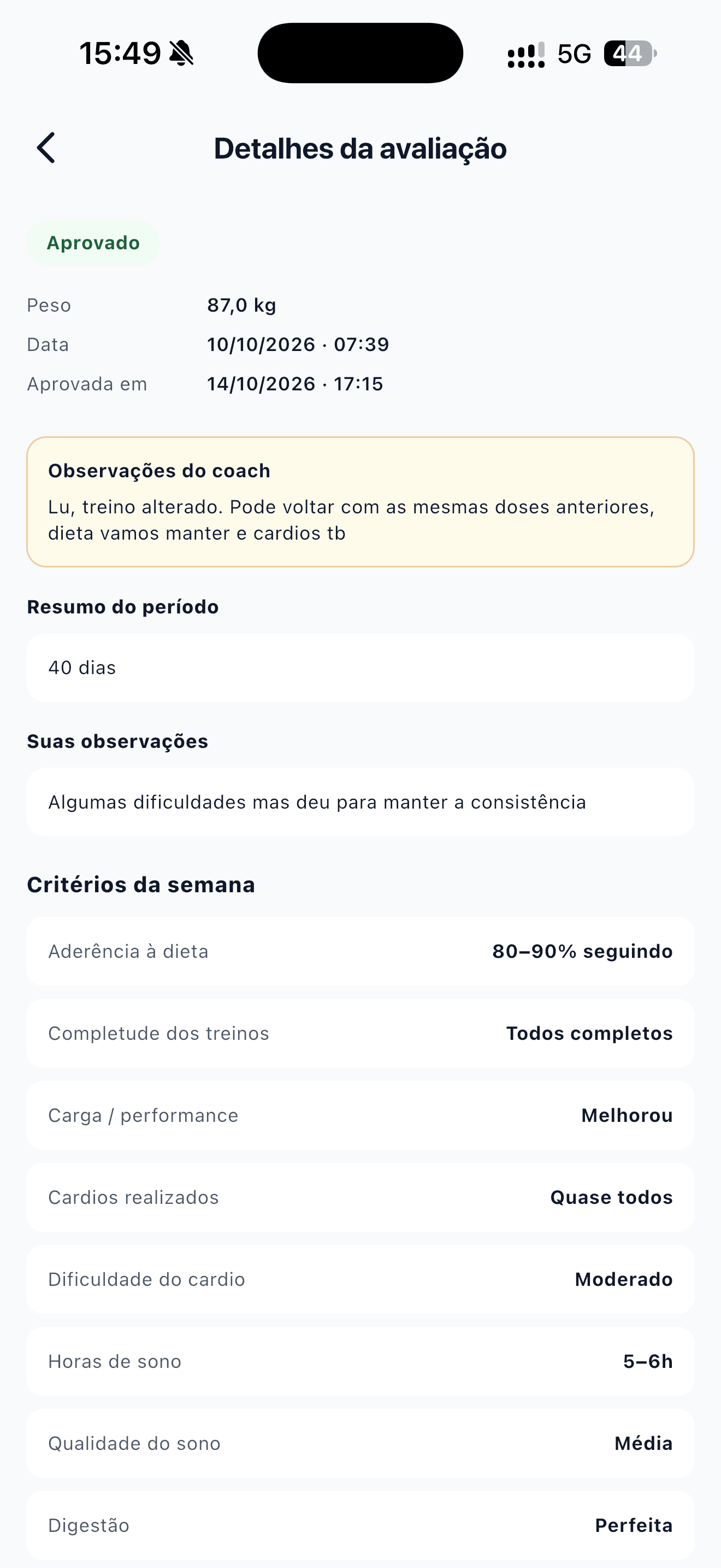 Écran de check-in dans l'appli IronSync