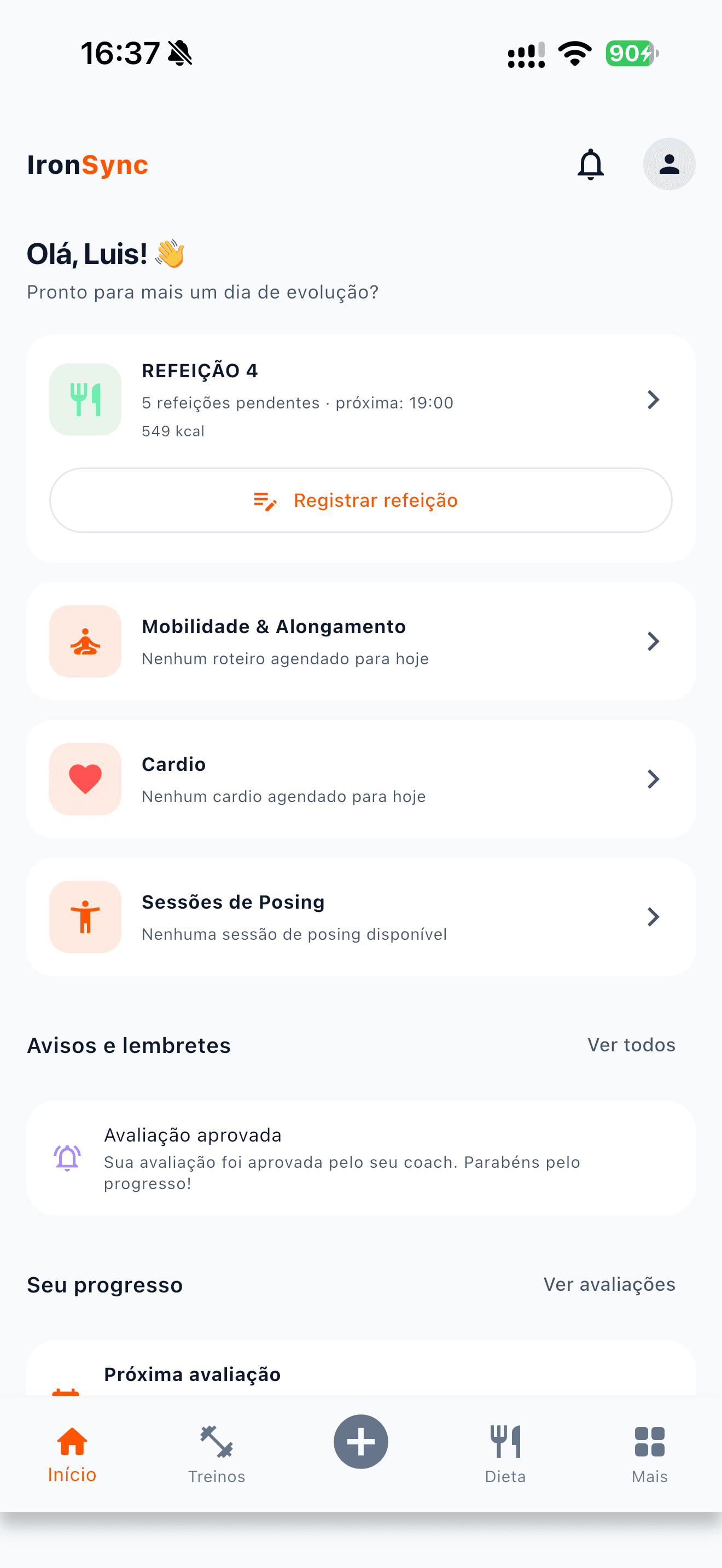 Tableau de bord de l'élève dans l'appli IronSync