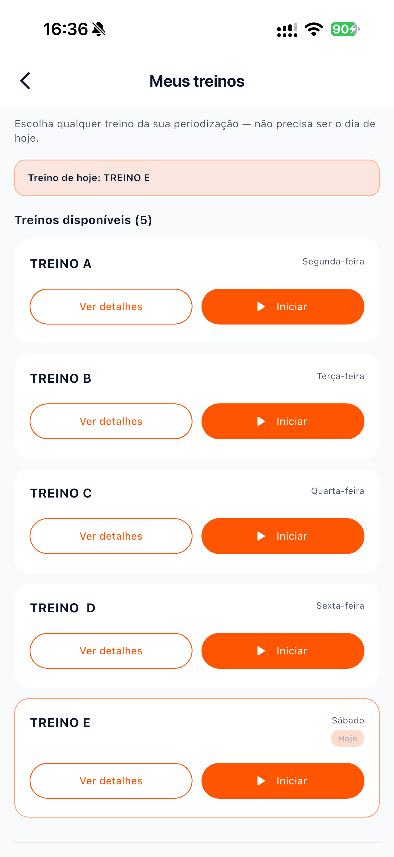 Écran des entraînements dans l'appli IronSync